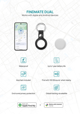 Logotrade promotional product image of: Findmate Dual RCS recycled plastic item finder IPX 5