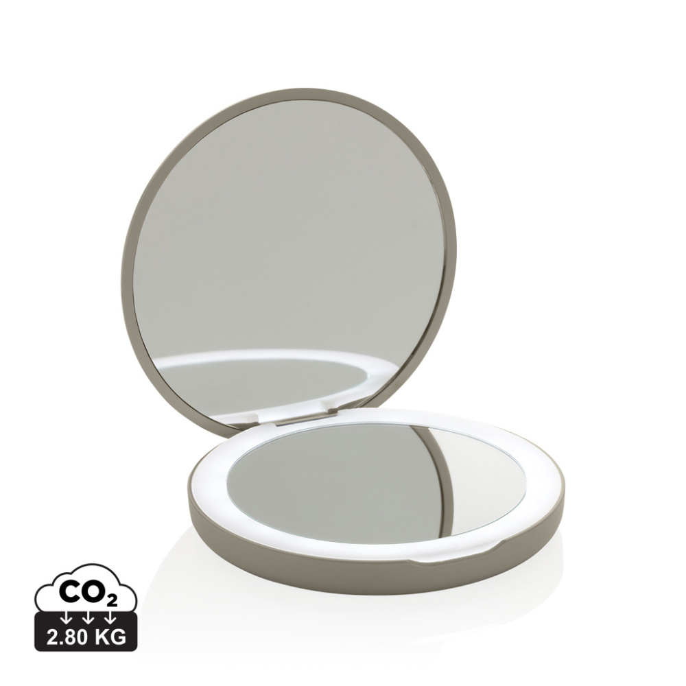 Logo trade promotional products image of: Lumora RCS recycled plastic LED re-chargeable make-up mirror