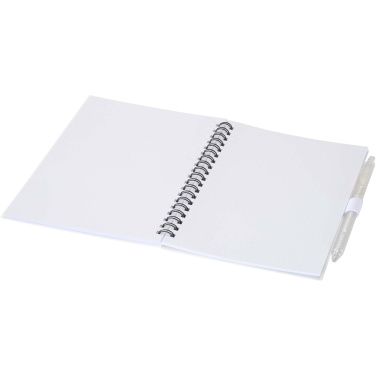Logo trade promotional merchandise photo of: Niove recycled plastic soft cover notebook and ballpoint pen set (blue ink)