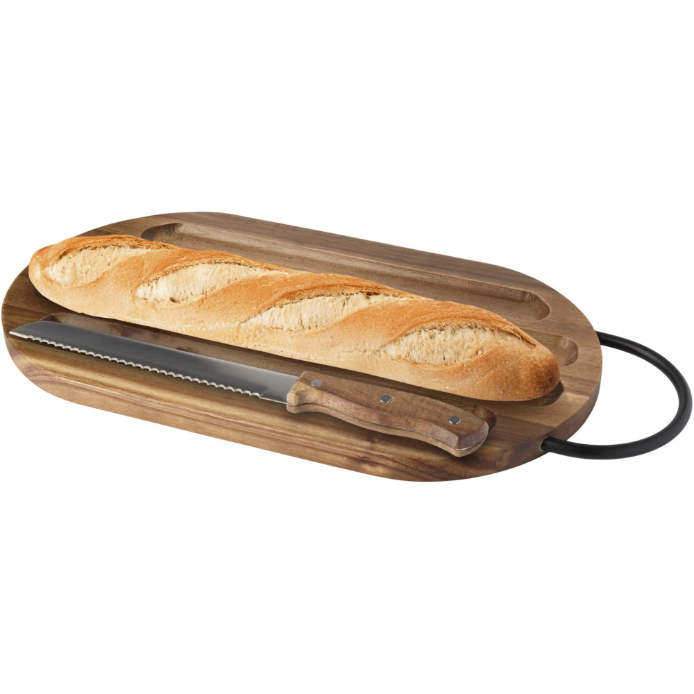 Logo trade promotional gifts image of: Prestige acacia wood chopping board with bread knife