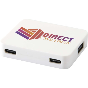 Logo trade promotional giveaways picture of: Gaia 4-port USB hub with USB-A and Type-C output and dual input - made from recycled plastic