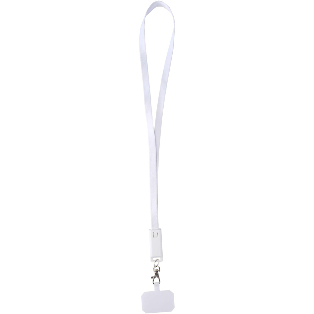 Logotrade promotional merchandise photo of: Franz recycled plastic smartphone lanyard with built-in data sync and 65W fast charge 5-in-1 cable