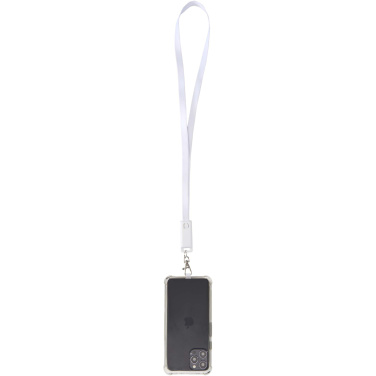 Logotrade promotional merchandise picture of: Franz recycled plastic smartphone lanyard with built-in data sync and 65W fast charge 5-in-1 cable