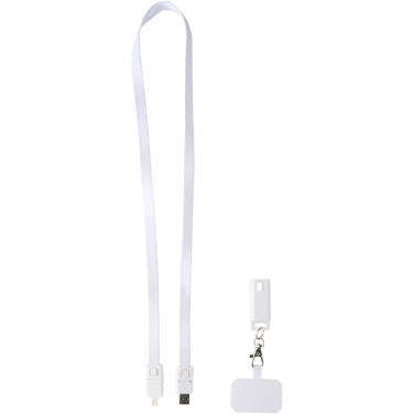 Logotrade promotional gift image of: Franz recycled plastic smartphone lanyard with built-in data sync and 65W fast charge 5-in-1 cable