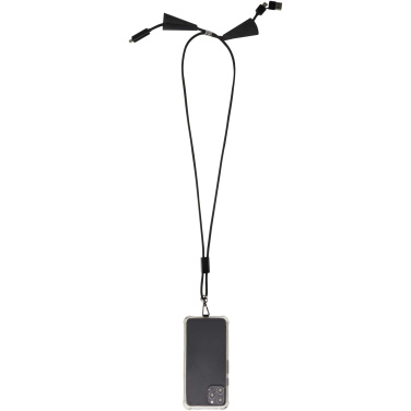 Logo trade advertising products image of: Funi recycled plastic smartphone lanyard with built-in data sync and 100W fast charge 5-in-1 cable