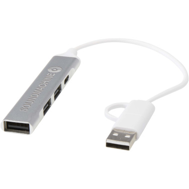 Logotrade promotional item picture of: Alkaid 4-port recycled aluminium USB-A and Type-C hub with dual input