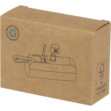 Logo trade promotional merchandise picture of: Alnair 5000 mAh 10W recycled plastic Type-C power bank with built-in flip stand and 2-in-1 cable