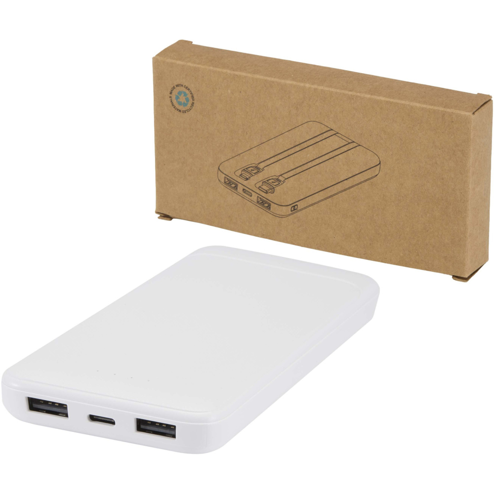 Logotrade promotional merchandise photo of: Adhil 10.000 mAh 10W recycled plastic power bank with 2 built-in cables