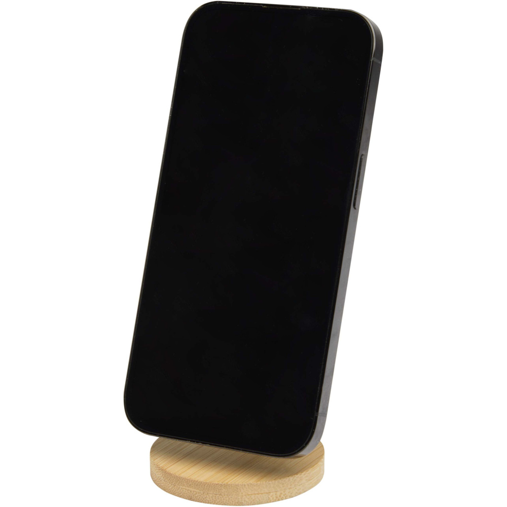 Logo trade promotional items image of: Alcor recycled plastic foldeable magnetic phone stand with bamboo details