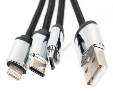 Logo trade promotional merchandise picture of: 4-in-1 cable with elighted logo in a wooden casing