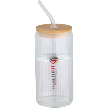 Logo trade promotional merchandise photo of: Mirage 500 ml single-walled borosilicate glass jar with bamboo lid