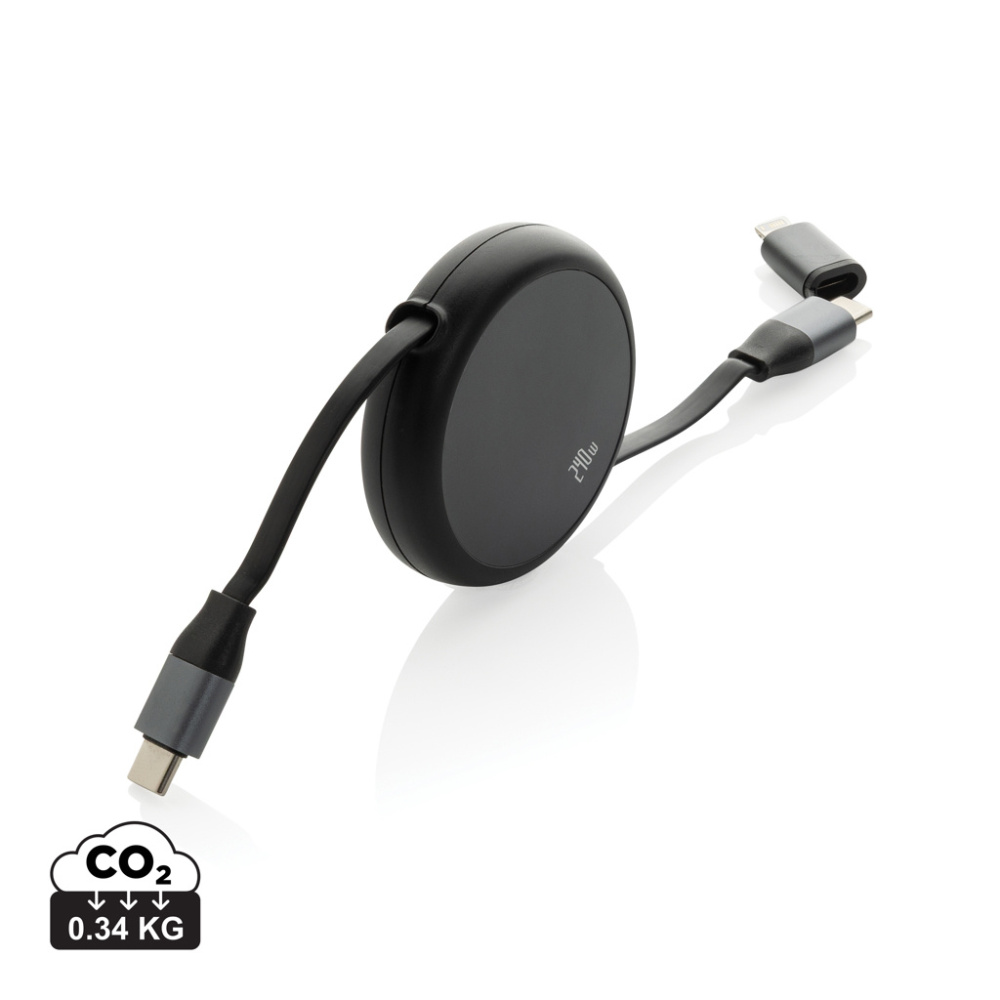 Logo trade promotional product photo of: Terra RCS recycled aluminium retractable 240W 2-in-1 cable