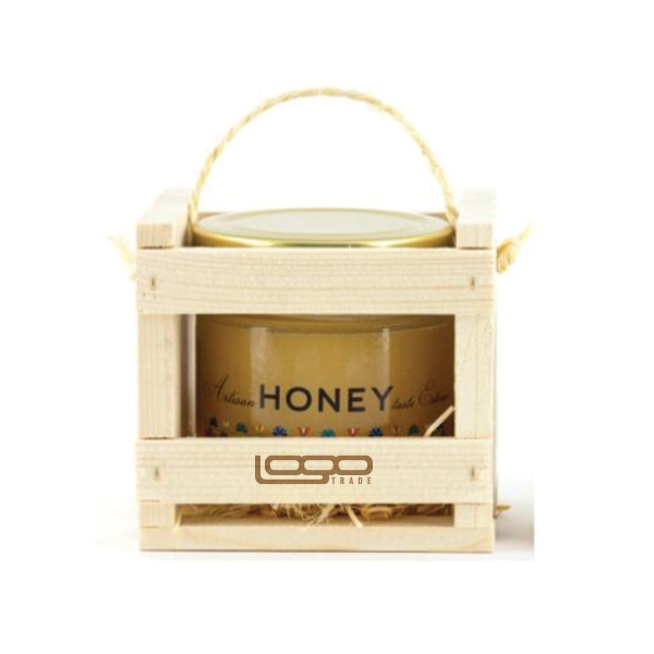 Logotrade promotional giveaway image of: ##Flower honey in a wooden box, 300 ml with custom design