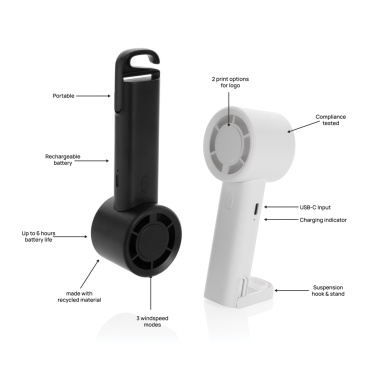 Logotrade promotional product picture of: Twist RCS recycled plastic re-chargeable portable fan