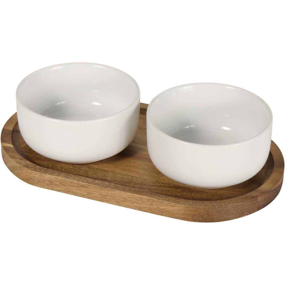 Logotrade promotional giveaway image of: Noa wooden tray and ceramic serving bowls set
