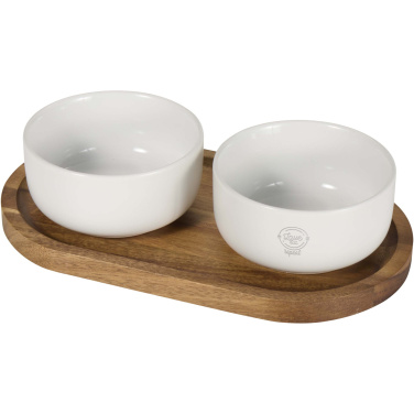 Logo trade promotional products picture of: Noa wooden tray and ceramic serving bowls set