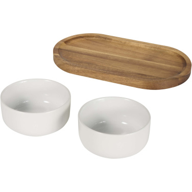 Logo trade promotional giveaway photo of: Noa wooden tray and ceramic serving bowls set