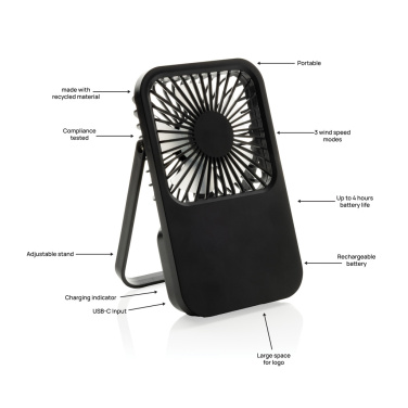 Logo trade promotional merchandise image of: Aervina RCS recycled plastic re-chargeable desk fan