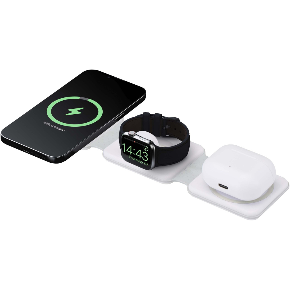 Logo trade promotional gift photo of: Armus 3-in-1 15W recycled plastic foldable wireless charger
