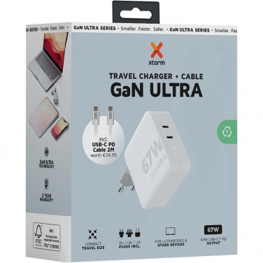 Logo trade reklaamkingi pilt: Xtorm XVC2067 GaN Ultra 67W reisilaadija 100W USB-C PD-kaabliga