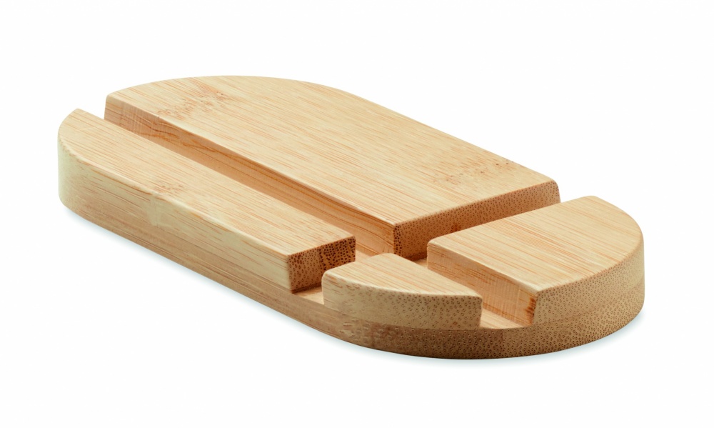 Logo trade firmakingituse pilt: Bambusest tahvelarvuti/nutitelefoni alus