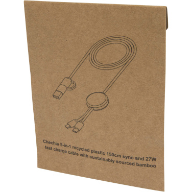 Logo trade meene pilt: Chechia 5-in-1 taaskasutatud plastist 150 cm kiirlaadimiskaabel bambusdetailidega