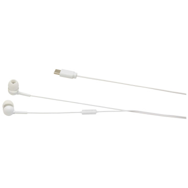 Logo trade mainoslahjat tuotekuva: Baekdu langalliset Type-C kuulokkeet kierrätysmuovisella säilytysrasialla