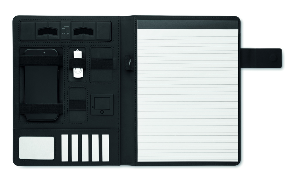 Logo trade liikelahja mainoslahja tuotekuva: A4-kansio ja langaton laturi