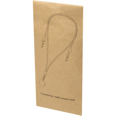 Logotrade mainoslahja ja liikelahja kuva: Funi kierrätetystä muovista valmistettu älypuhelinkaulanauha, jossa on sisäänrakennettu datasynkronointi- ja 100 W:n 5-in-1-pikalatauskaapeli