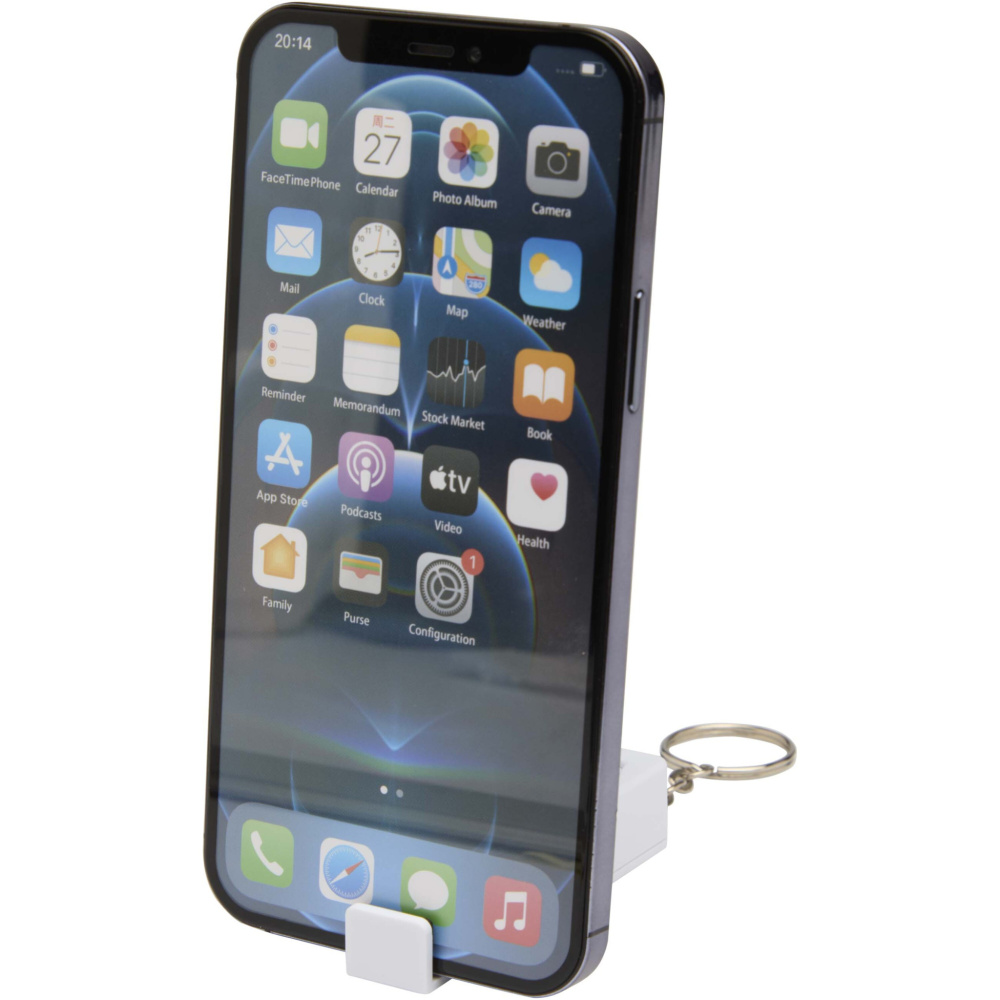 Logo trade mainoslahja ja liikelahja tuotekuva: Aggia bambuinen puhelinjalusta ja kierrätetystä muovista tehty hypistelylelu