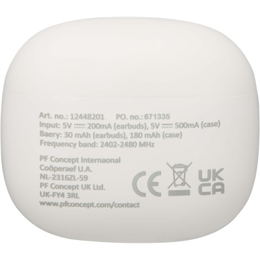 Logotrade verslo dovanos nuotrauka: „Alterf“ perdirbto plastiko „True Wireless Bluetooth®“ ausinės su silikoniniais ausų antgaliais