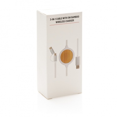 Logotrade biznesa dāvanas foto: Trīs vienā kabelis ar 5 W bambusa bezvadu lādētāju