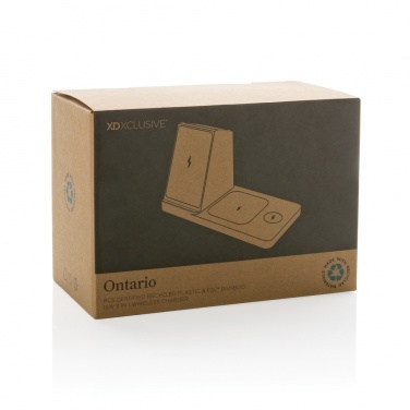 Лого трейд бизнес-подарки фото: Беспроводное зарядное устройство 3 в 1 из переработанного пластика и бамбука из Онтарио