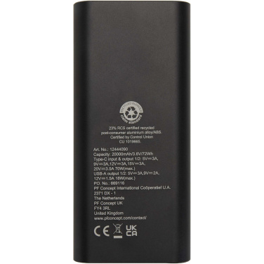 Лого трейд бизнес-подарки фото: Acamar портативное зарядное устройство для ноутбука из переработанного алюминия емкостью 20,000 мАч мощностью 70 Вт